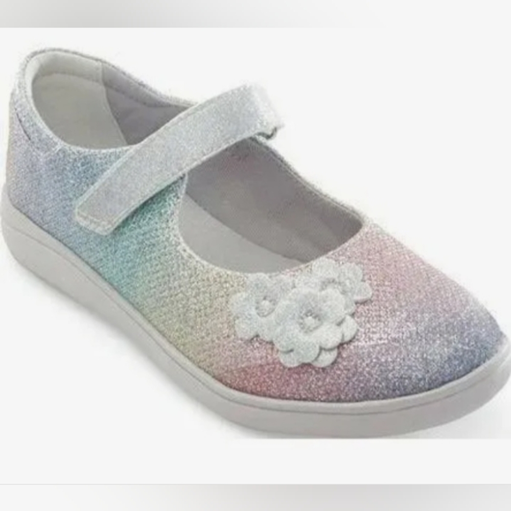 GUC Stride Rite Kids Glitter Mary Jane Shoes With Floral Accent!!!
